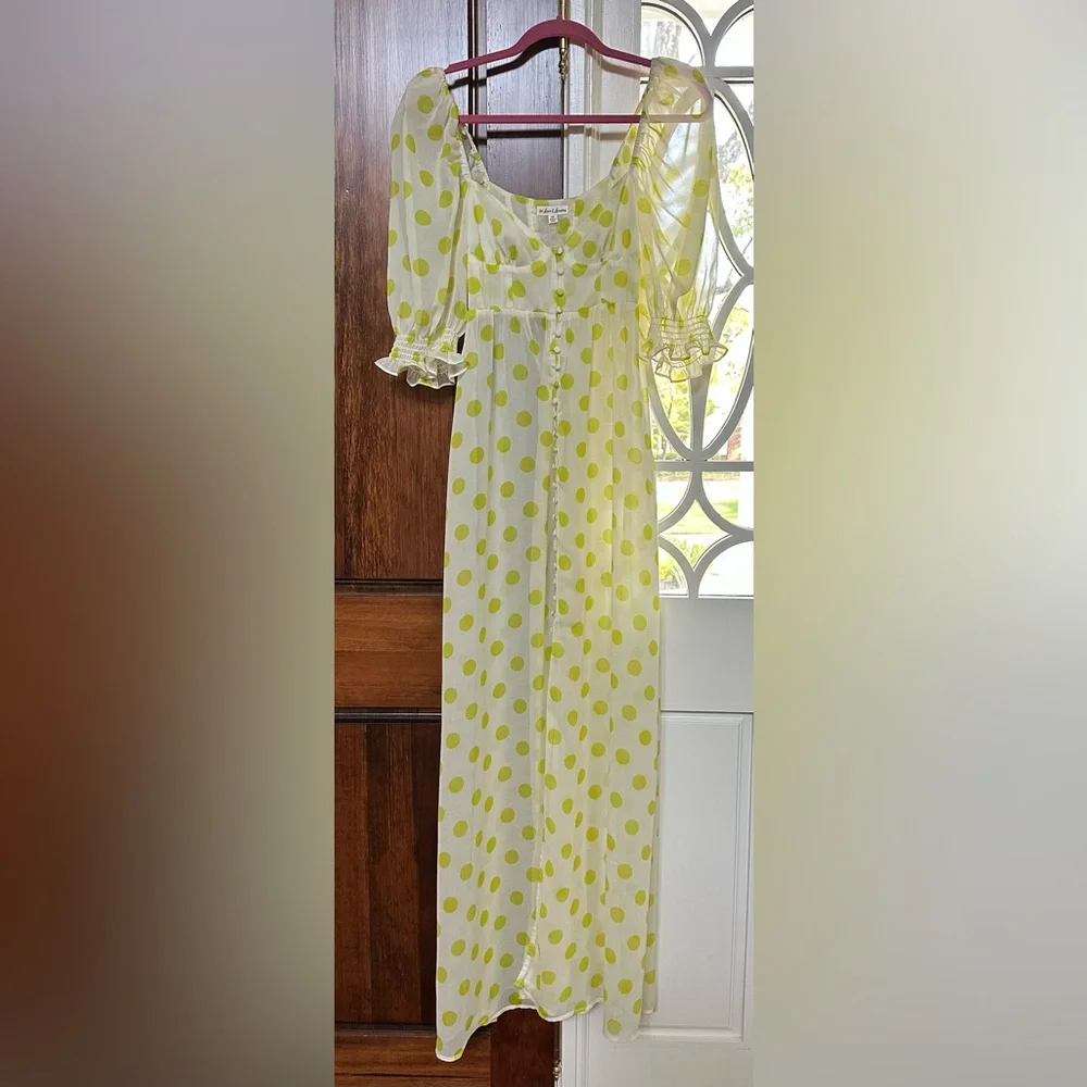 NWT For Love & Lemons Megan Maxi Dress Cover Up Yellow Polka Dot– Size XS - Picture 4 of 10